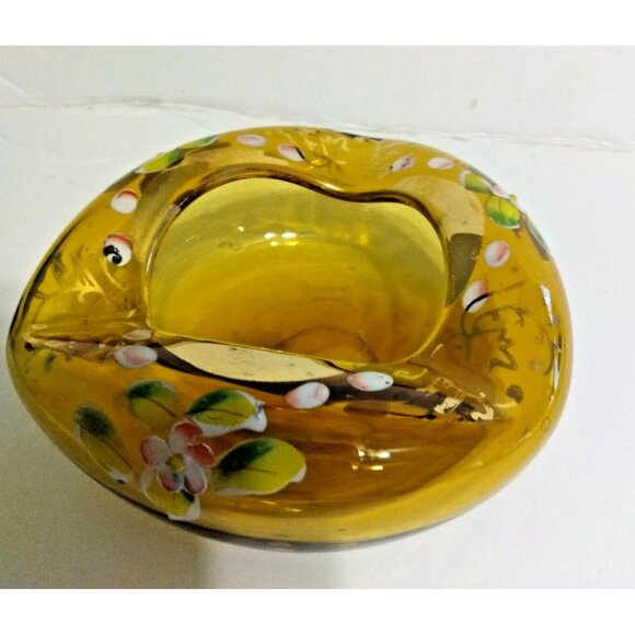 Vintage Bohemian Czech Glass Hand Blown/Painted Amber Gold Gild Dish/Ashtray - Picture 5 of 10